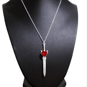 Silver/Red Crystal Heart Sword Necklace 007